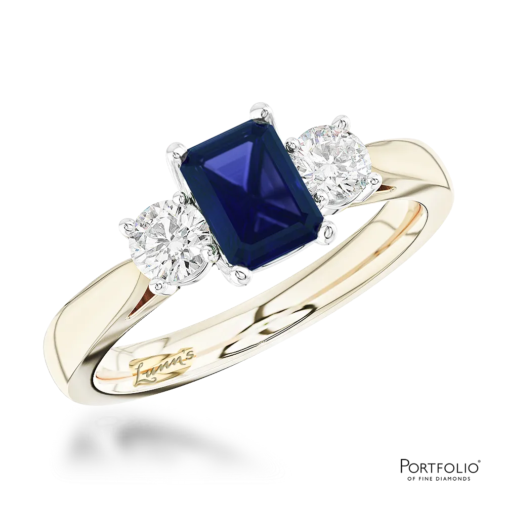 Three Stone 1.72ct Sapphire Yellow Gold/Platinum Ring