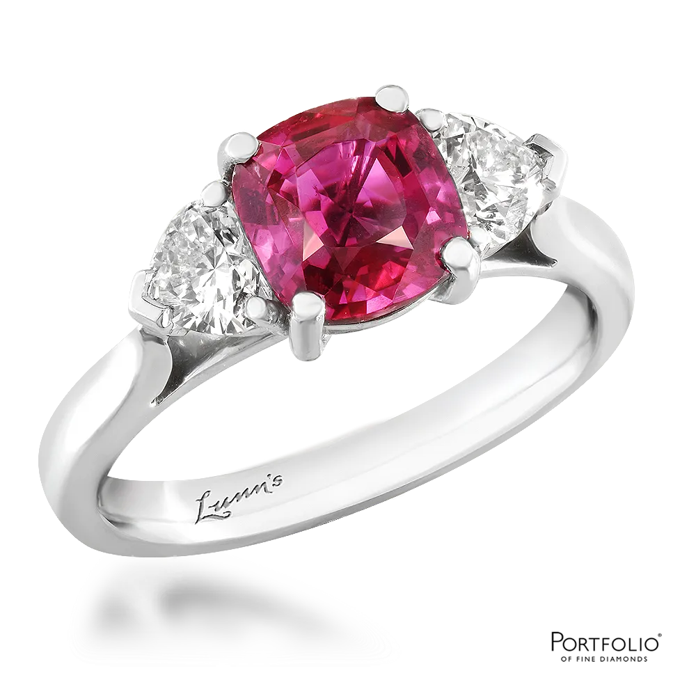 Three Stone 2.02ct Ruby Platinum Ring