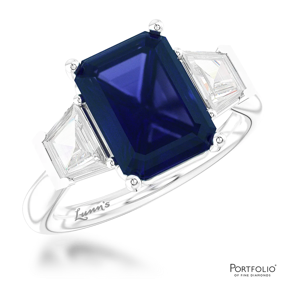 Three Stone 3.00ct Blue Sapphire Platinum Ring