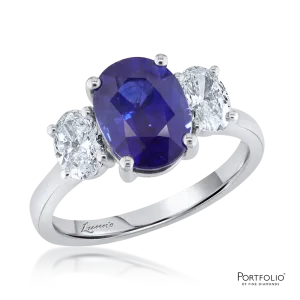 Three Stone 3.13ct Sapphire Platinum Ring