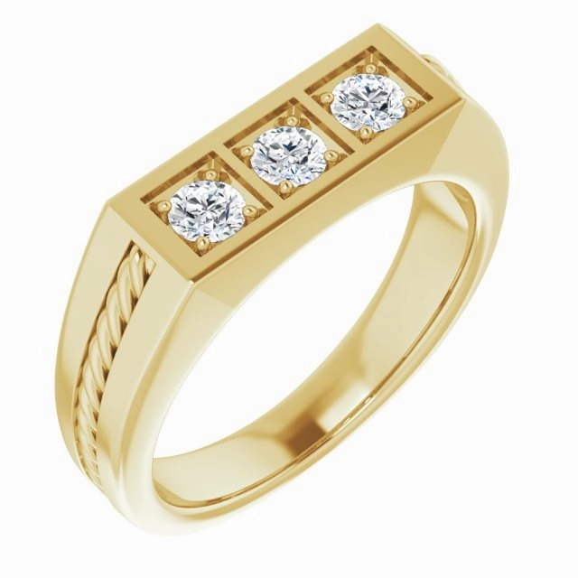 Three Stone 0.50 ctw Round Diamond Rope Design Men's Ring