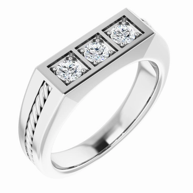 Three Stone 0.50 ctw Round Diamond Rope Design Men's Ring