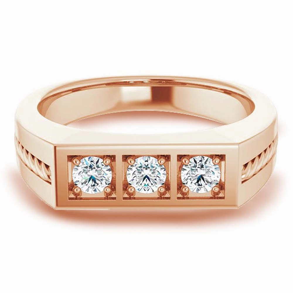 Three Stone 0.50 ctw Round Diamond Rope Design Men's Ring
