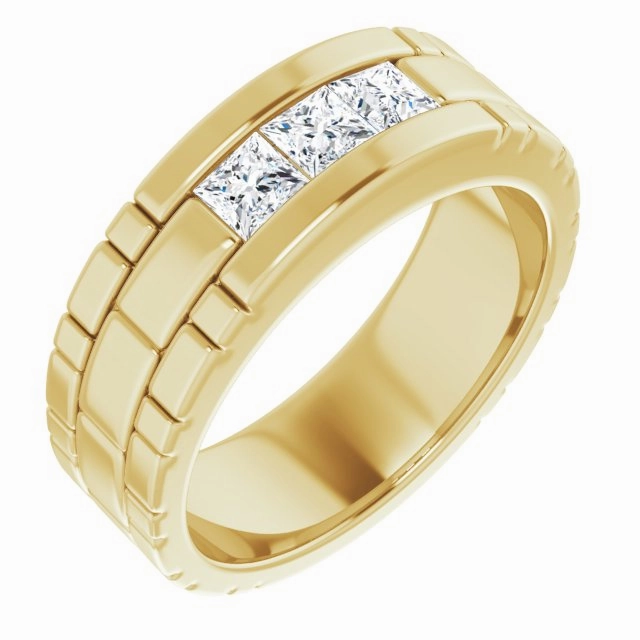 Three Stone 1.0 ctw Channel Set Princess Diamond Men's Ring Watch Link Style