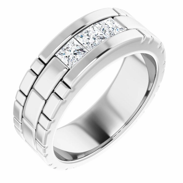 Three Stone 1.0 ctw Channel Set Princess Diamond Men's Ring Watch Link Style