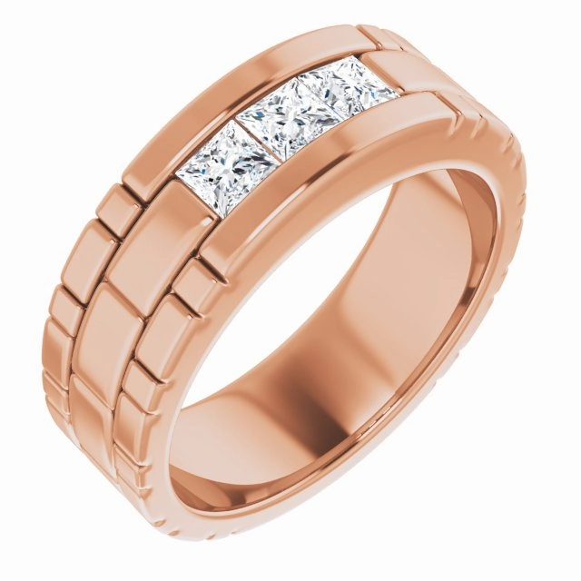 Three Stone 1.0 ctw Channel Set Princess Diamond Men's Ring Watch Link Style