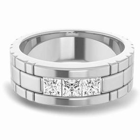 Three Stone 1.0 ctw Channel Set Princess Diamond Men's Ring Watch Link Style