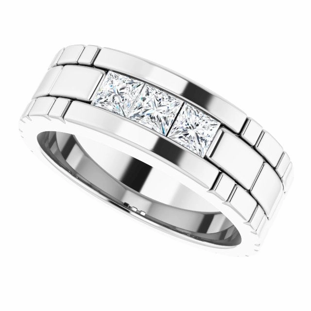 Three Stone 1.0 ctw Channel Set Princess Diamond Men's Ring Watch Link Style