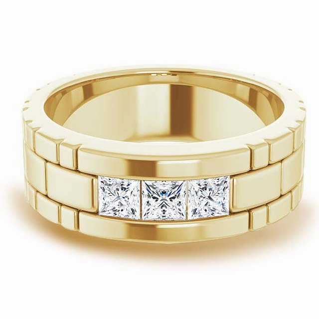 Three Stone 1.0 ctw Channel Set Princess Diamond Men's Ring Watch Link Style