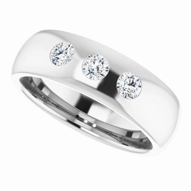 Three Stone Bezel Set Diamond Men's Ring
