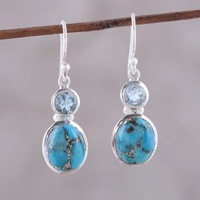 Tidal Dream Blue Topaz and Composite Turquoise Dangle Earrings