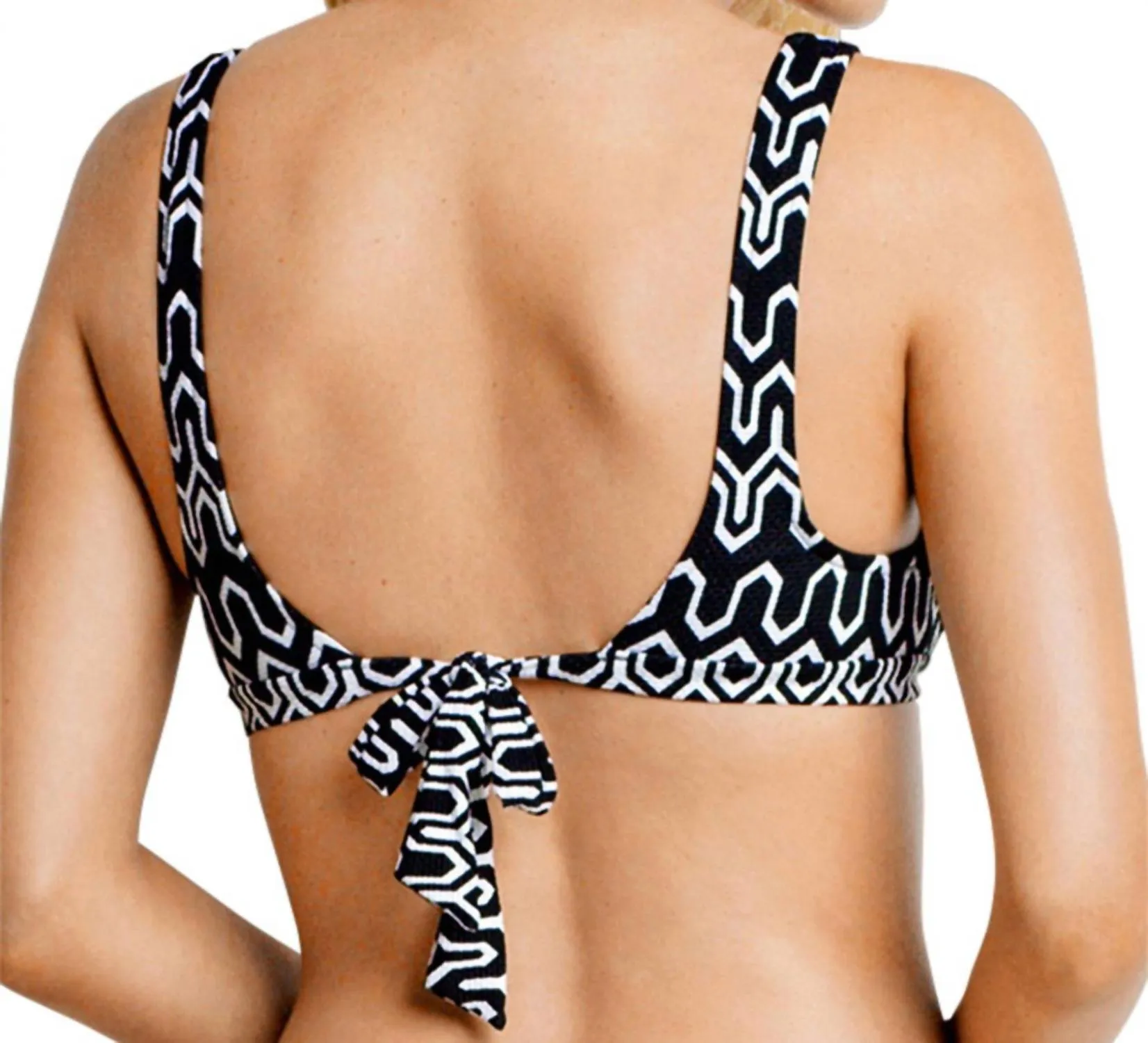 Tie Back Bralette Bikini Top In Sea Black White