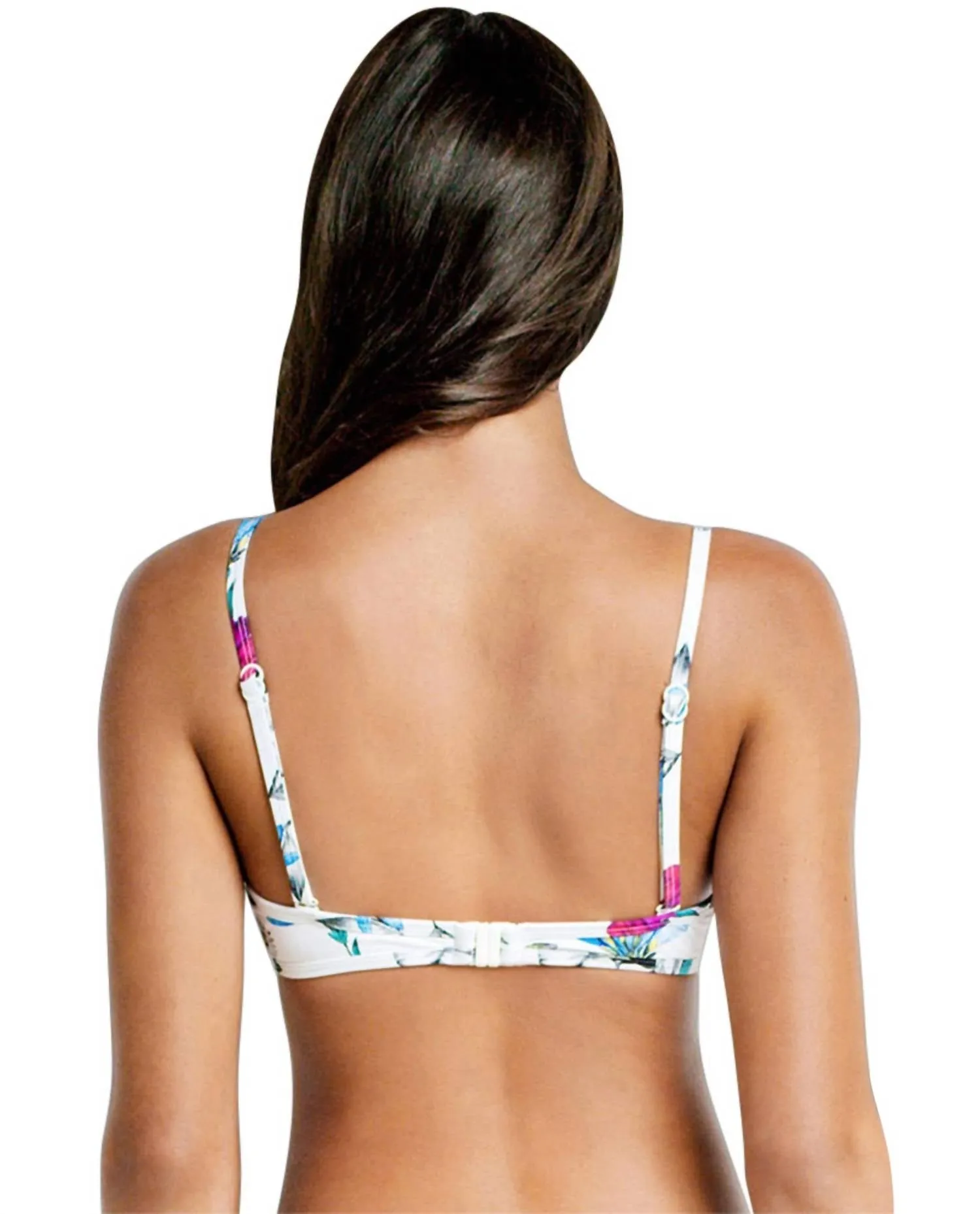 Tie Front Bralette Bikini Top In Sea Flower Festival White