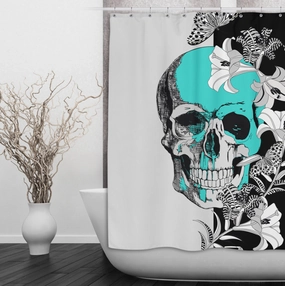 Tigerlily Butterfly Tiffany Skull Shower Curtains and Optional Bath Mats Lighting,Lamps Fixtures