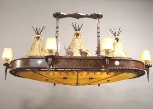 Tipi Village Rawhide Oval Chandelier antler chandelier, rustic lighting