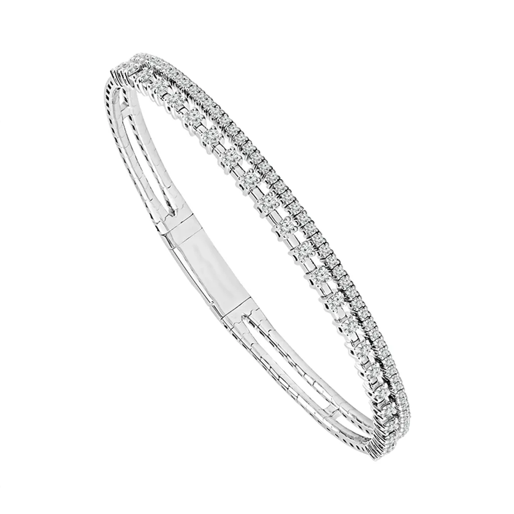 Titanium And 14K White Gold Double Row Diamond Flexie Bracelet