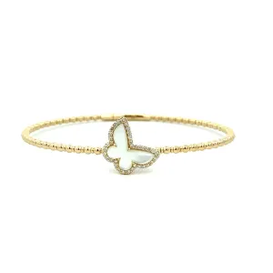 Titanium And 14K Yellow Gold Flexie Mother Of Pearl And Diamond Butterfly Bracelet