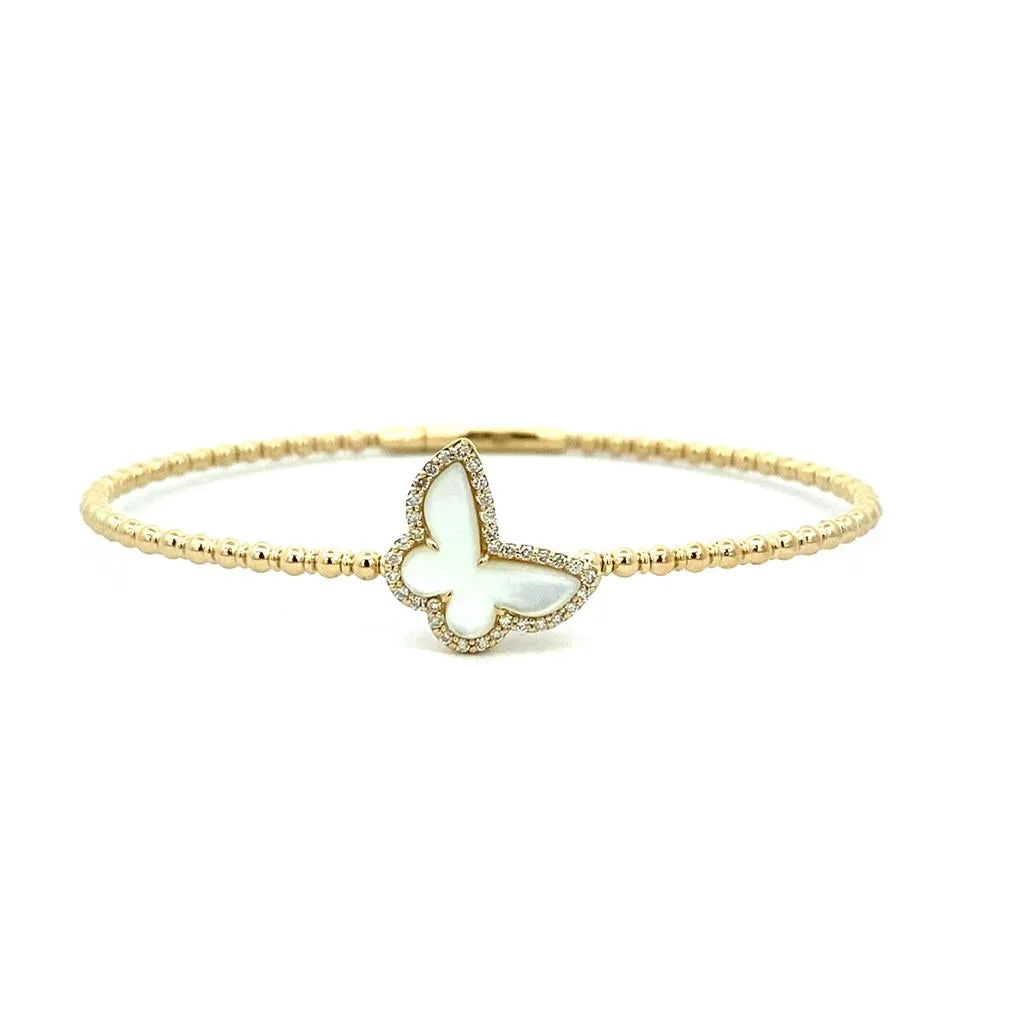 Titanium And 14K Yellow Gold Flexie Mother Of Pearl And Diamond Butterfly Bracelet
