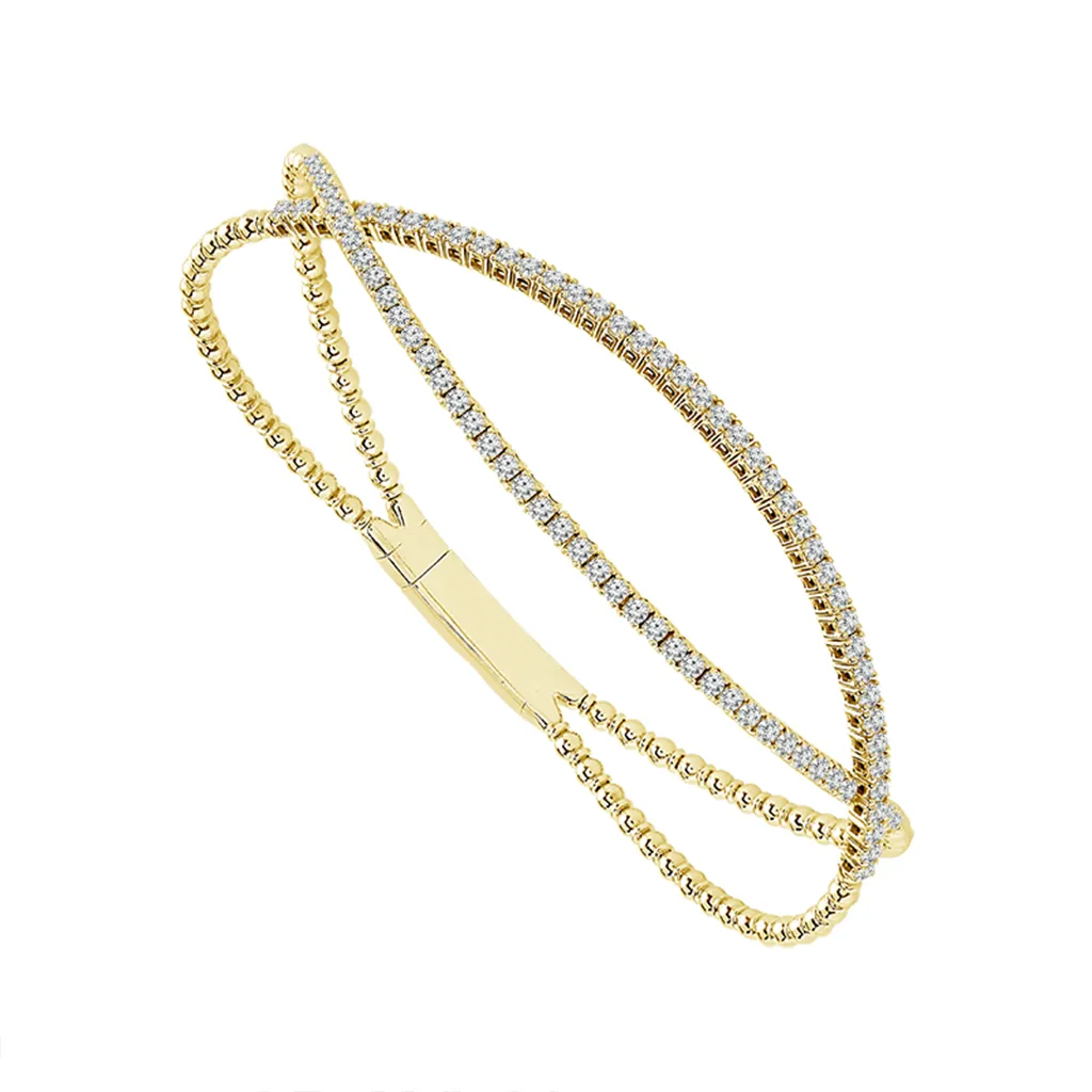 Titanium And 14K Yellow Gold Freeform Diamond Flexie Bangle Bracelet