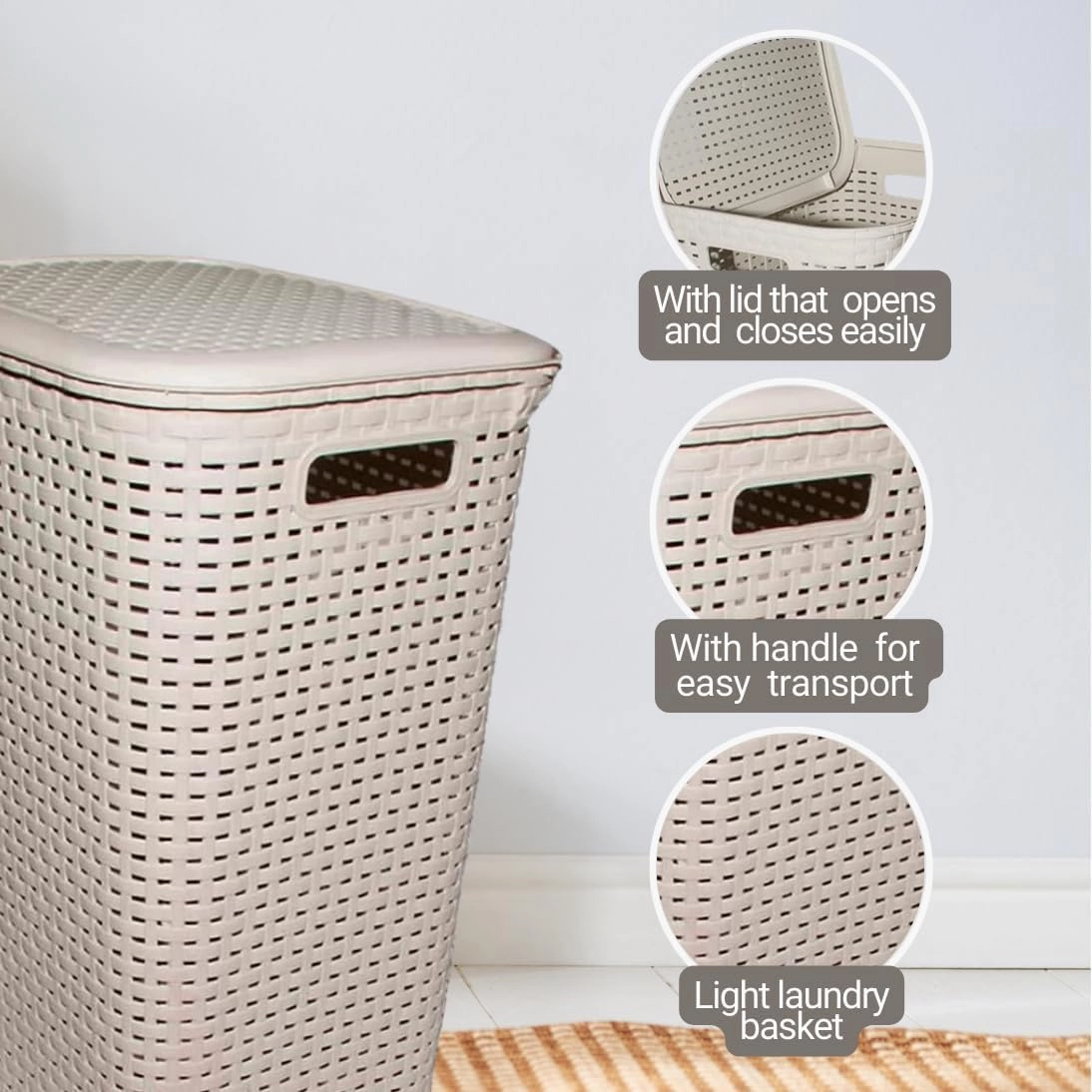 Titiz Rattan Laundry Basket 45L TM-1039