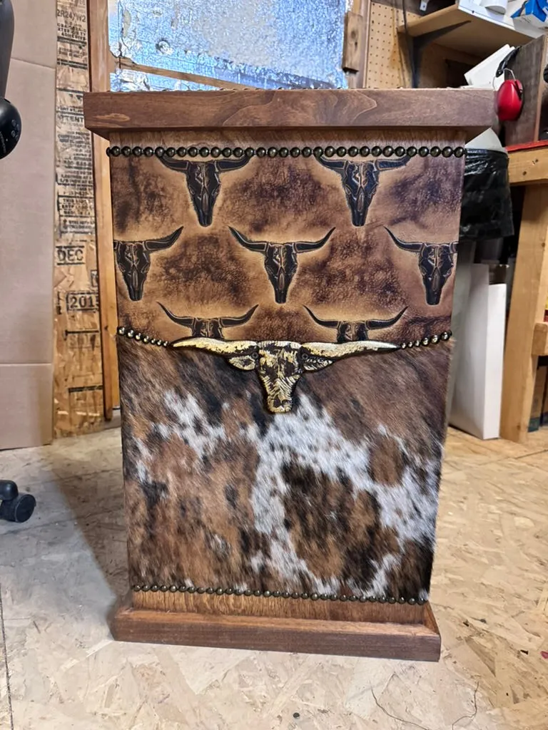 Totally Texas Cowhide Leather Storage Hamper with Rustic Charm bathroom accessories, soap dispenser