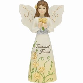 Treasured Friend 5" Angel Figurine Holding Roses Decorative Mirror,Home Decor Mirror