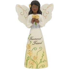 Treasured Friend 5" Ebony Angel Figurine Holding Roses Decorative Mirror,Home Decor Mirror