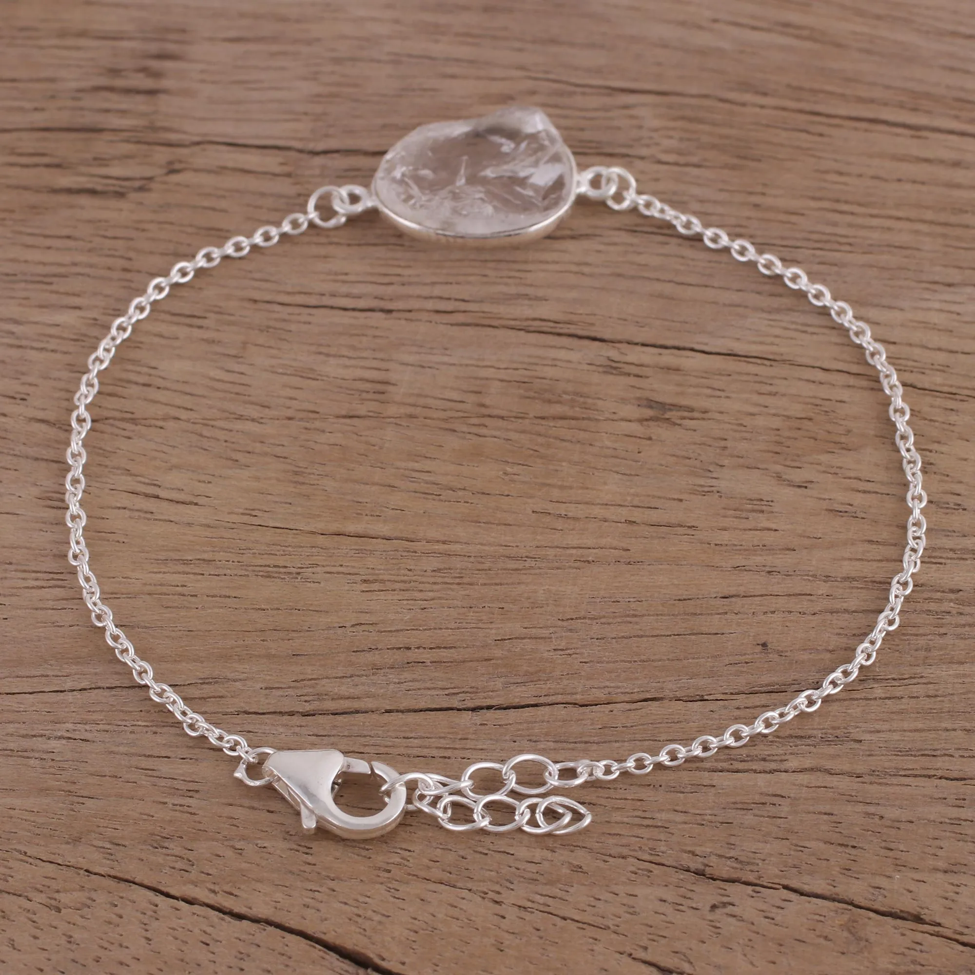 Trendy Egg Quartz and Sterling Silver Pendant Bracelet from India