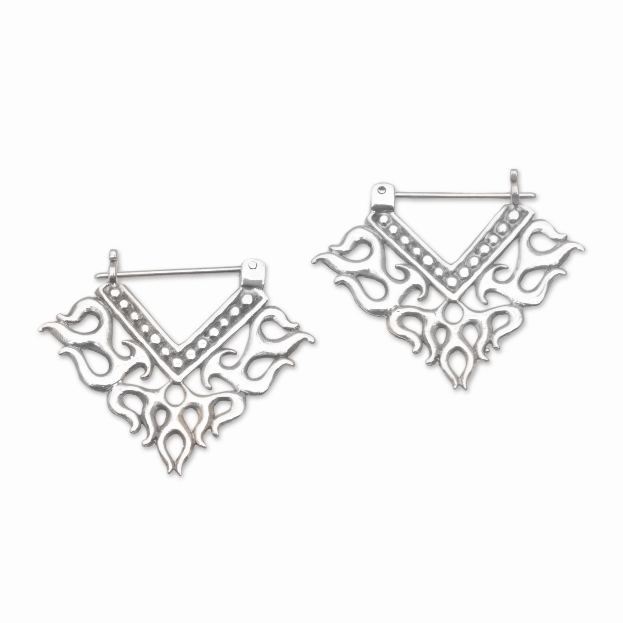Tribal Fire Silver Hoop Earrings
