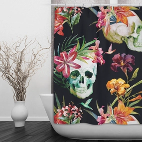 Tropical Lily Skull Shower Curtains and Optional Bath Mats Lighting,Lamps Fixtures