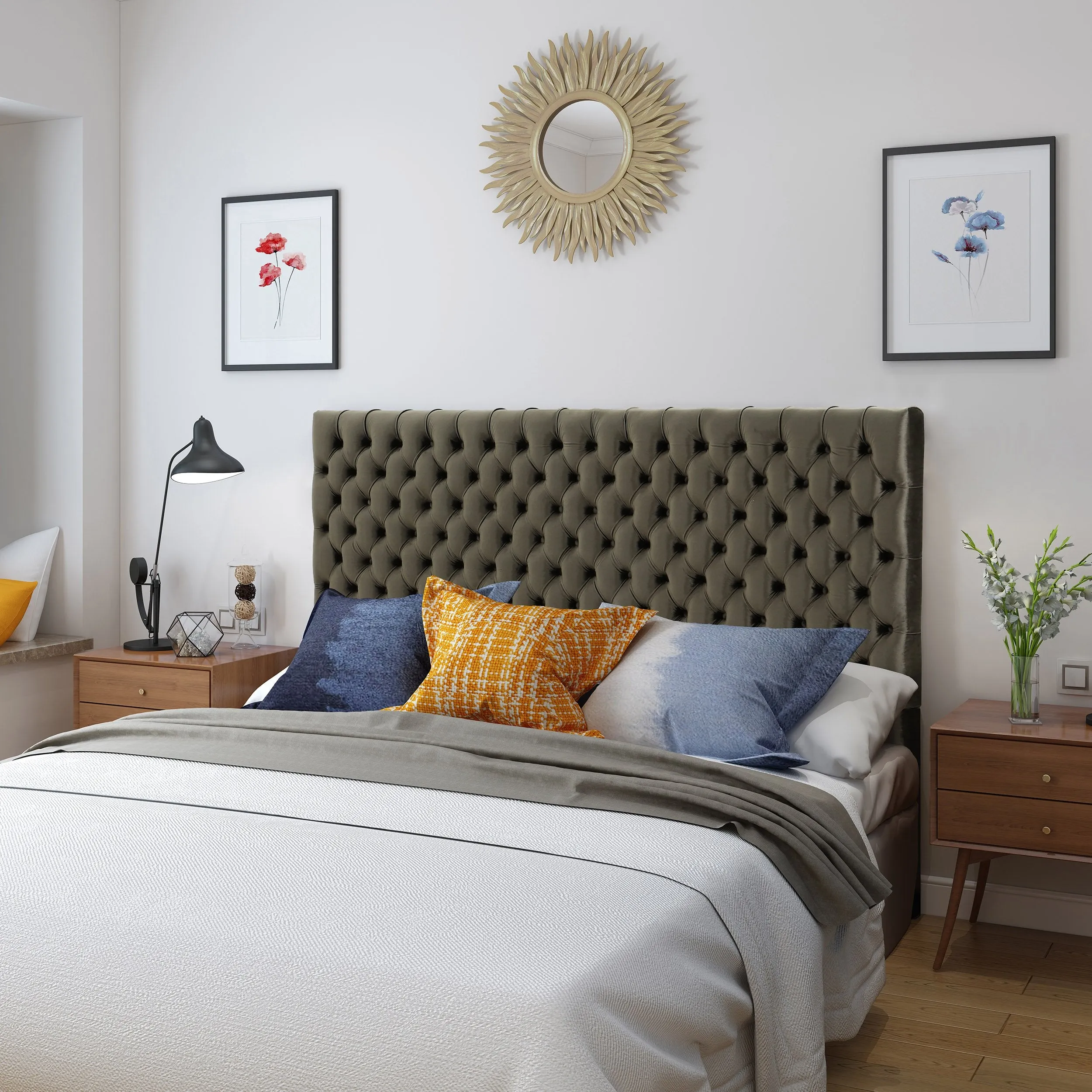 Tufted King/ Cal King New Velvet Headboard - NH007303 wood bed frame, upholstered bed