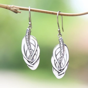 Tufted Feathers Feather-Shaped Sterling Silver Dangle Earrings from Bali