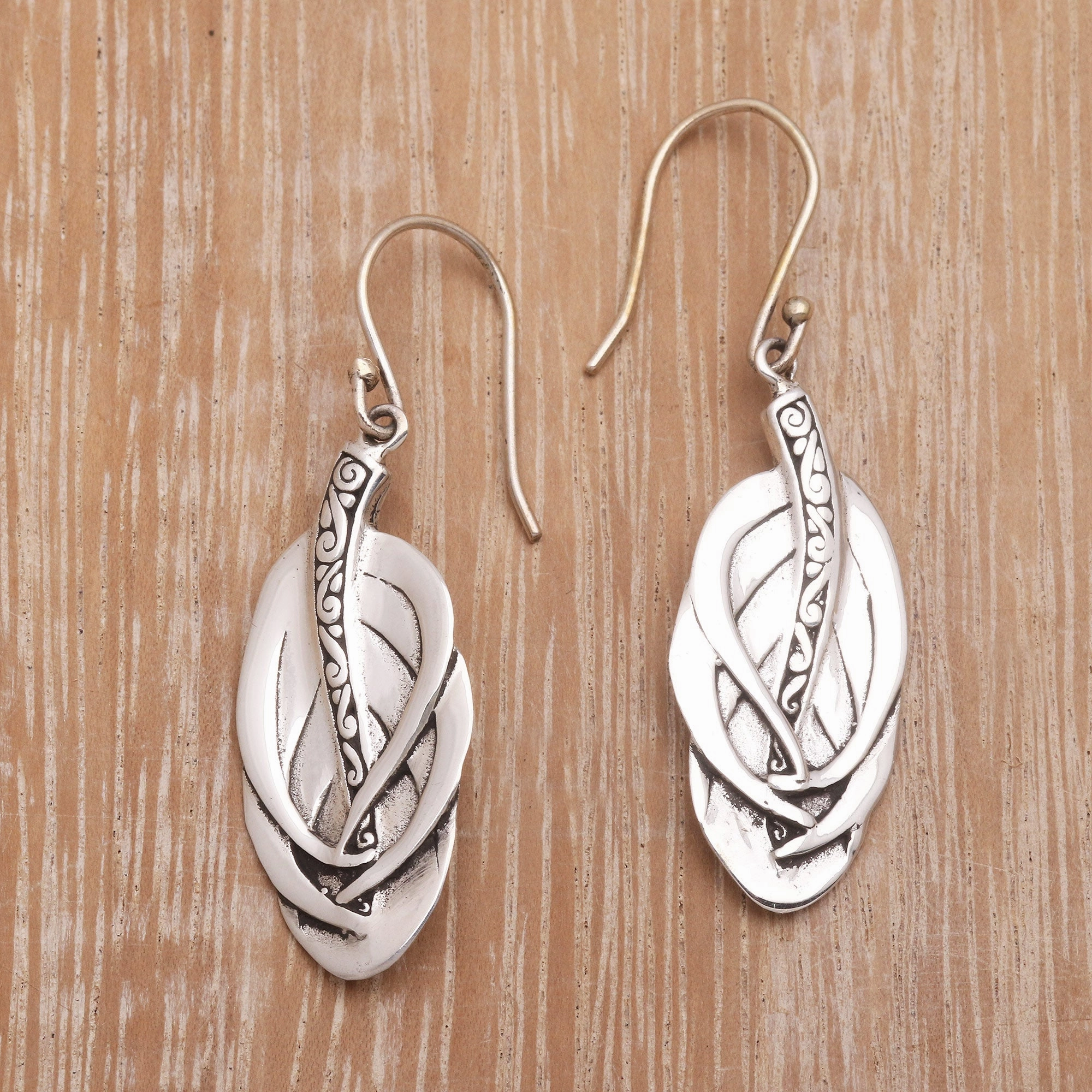 Tufted Feathers Feather-Shaped Sterling Silver Dangle Earrings from Bali