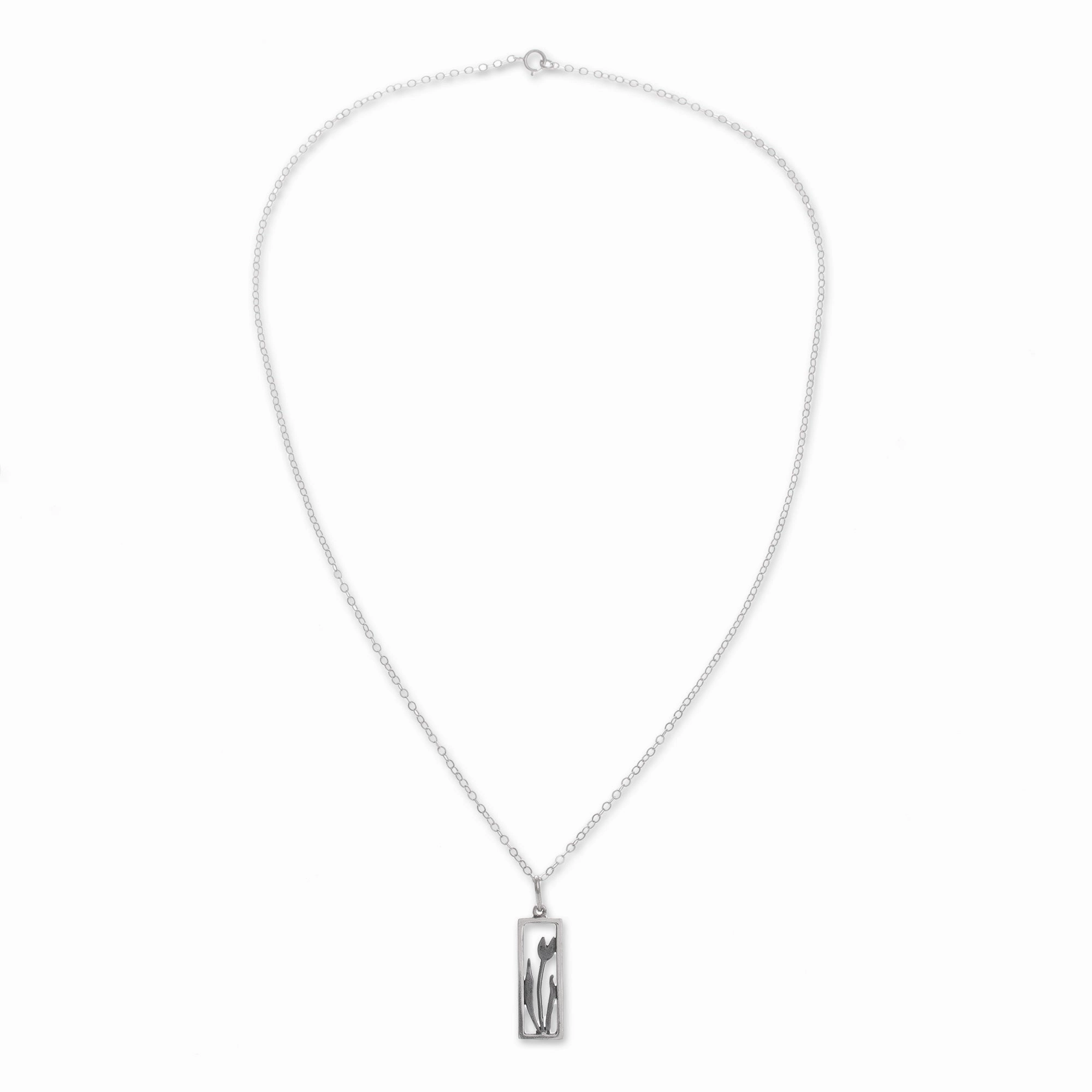 Tulip in the Window Sterling Silver Tulip Pendant Necklace from Peru