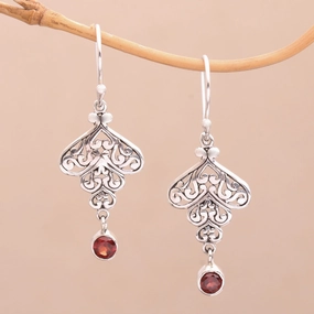 Tumbling Hearts Sterling Silver Tumbling Heart Garnet Dangle Earrings