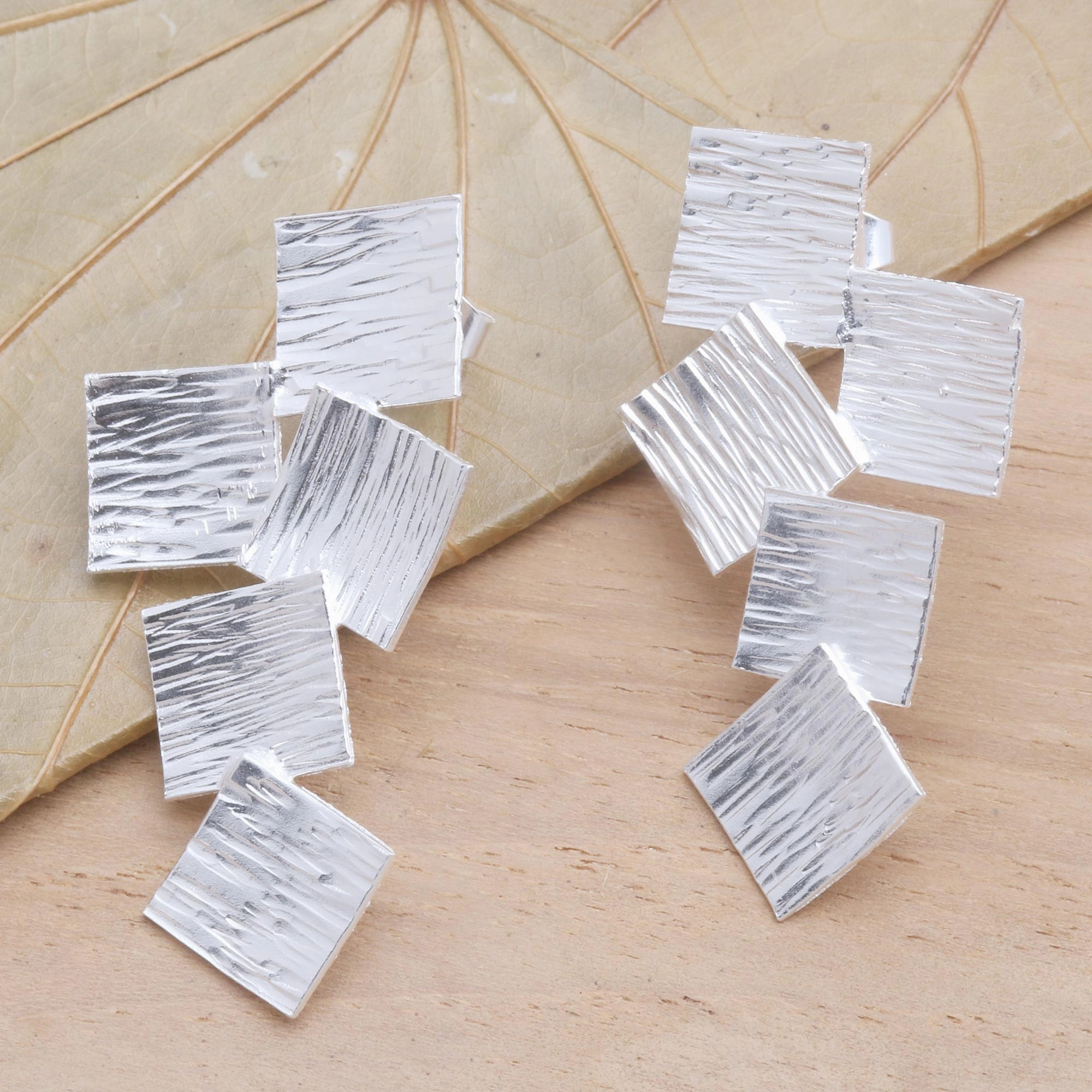 Tumbling Squares Modern Square Drop Earrings in Sterling Silver