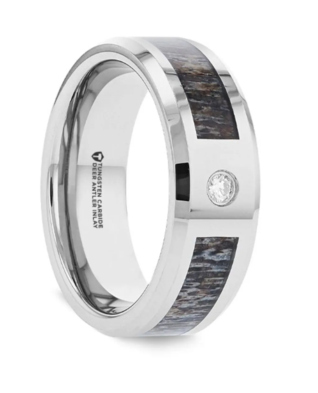 Tungsten Carbide Colton 8mm Ombre Deer Antler Inlay Diamond Wedding Band