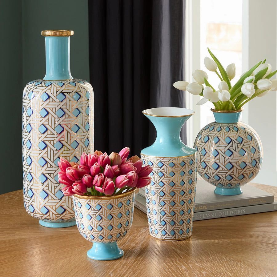Turquoise Porcelain Cuff Vase | Jonathan Adler Basketweave