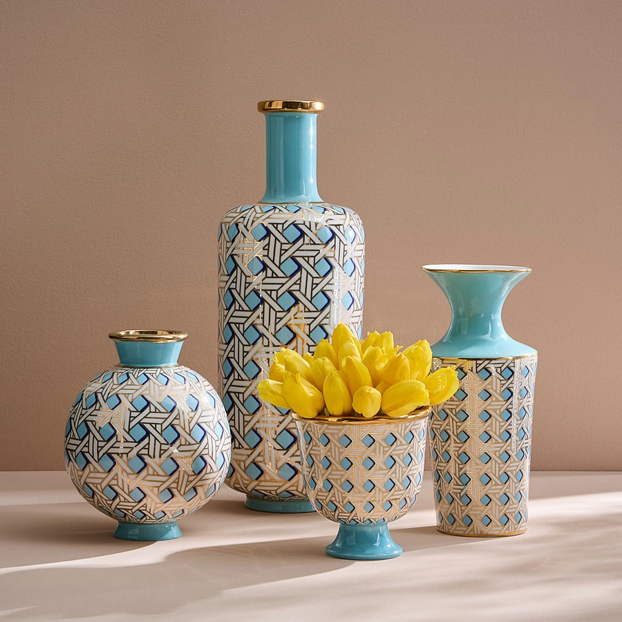 Turquoise Porcelain Cuff Vase | Jonathan Adler Basketweave