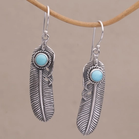 Turquoise Transcendence Turquoise and 925 Silver Feather Dangle Earrings from Bali