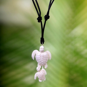 Turtle Swimming with Mother Bone Necklace