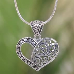 Two Hearts are One Balinese Sterling Silver Romantic Heart Necklace
