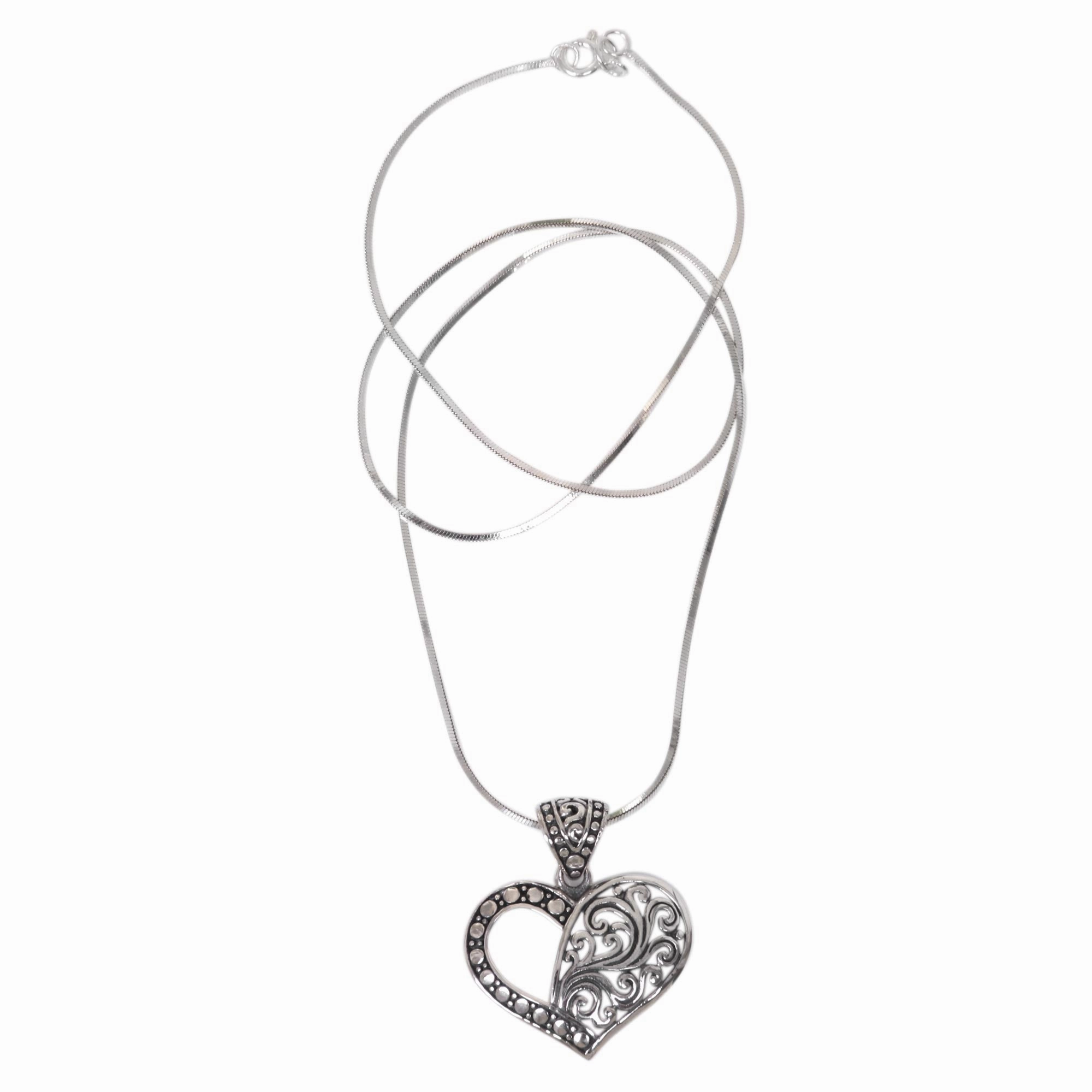 Two Hearts are One Balinese Sterling Silver Romantic Heart Necklace