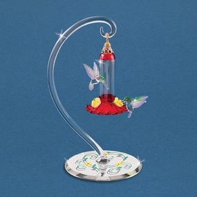 Two Hummingbirds Hover Over Hanging Bird Feeder Glass Figurine Decorative Mirror,Home Decor Mirror