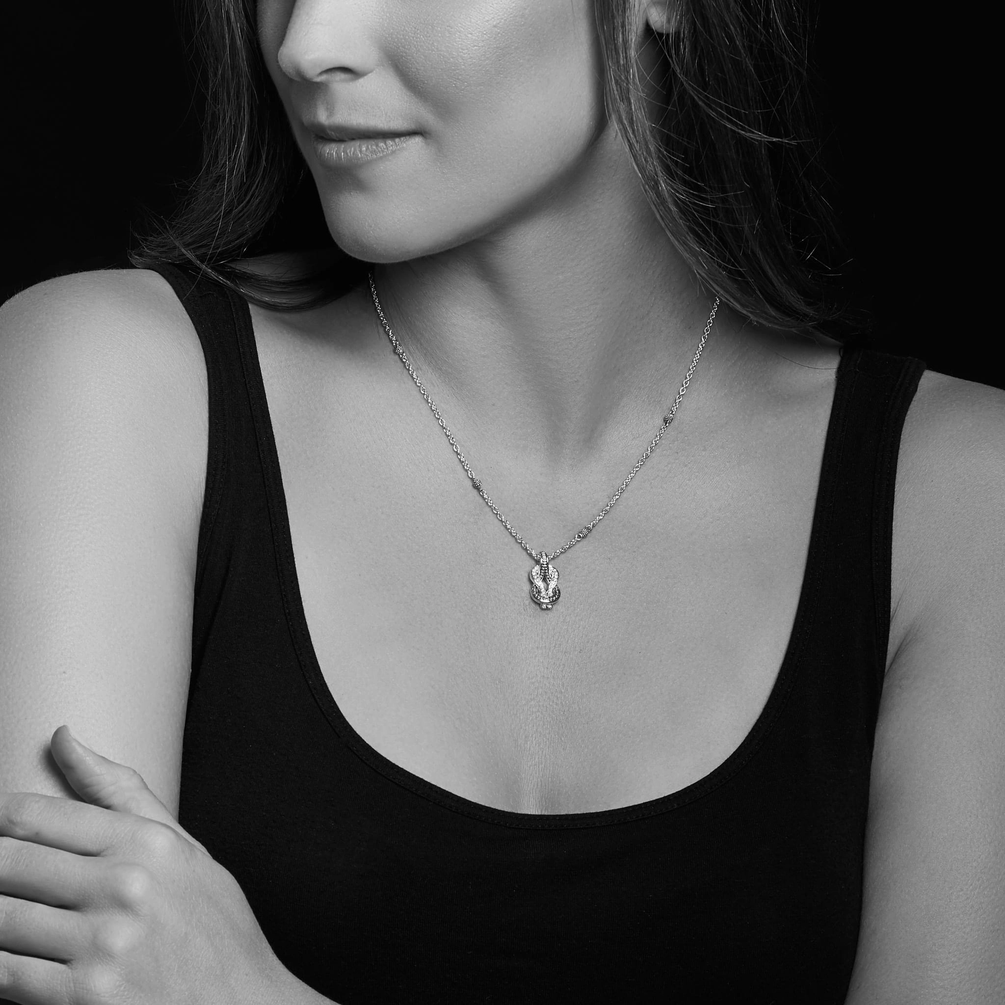 Two Tone Knot Diamond Pendant Necklace