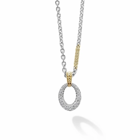 Two Tone Oval Diamond Pendant Necklace
