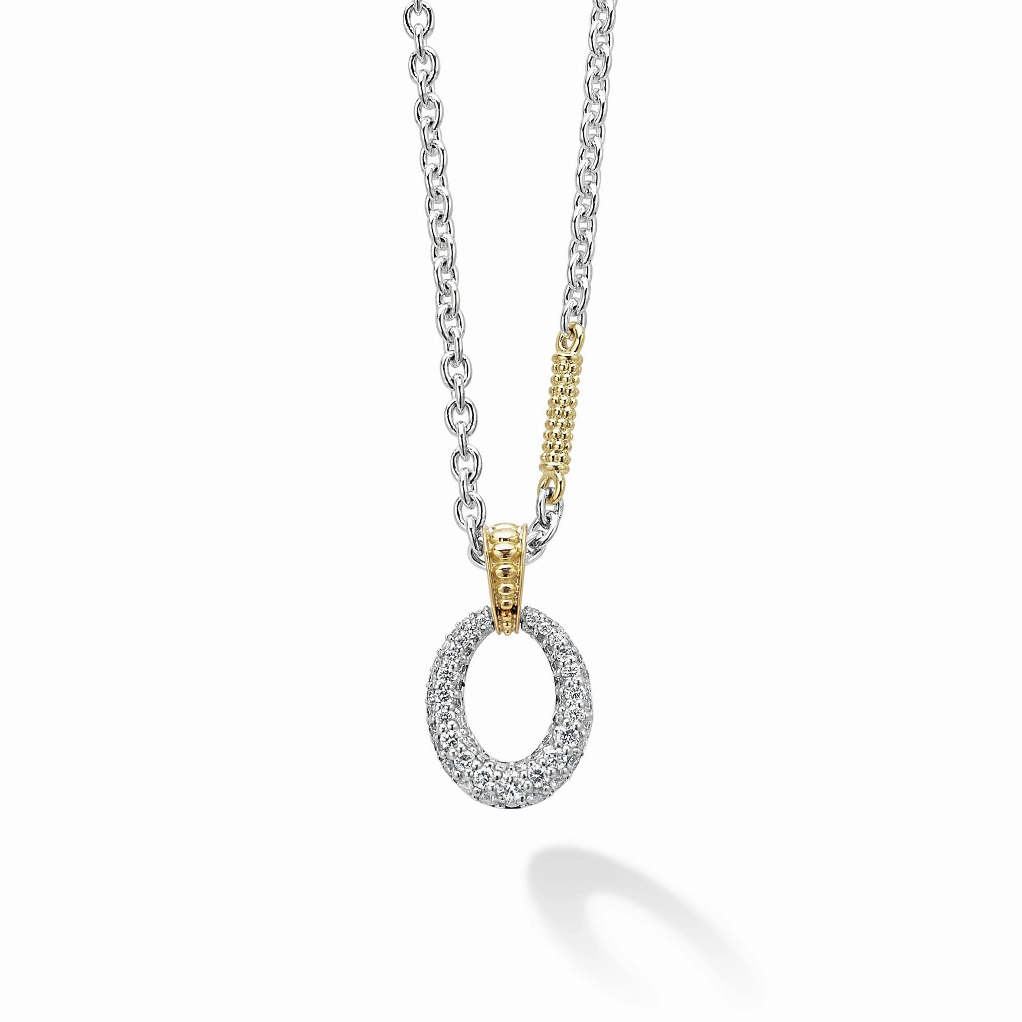 Two Tone Oval Diamond Pendant Necklace