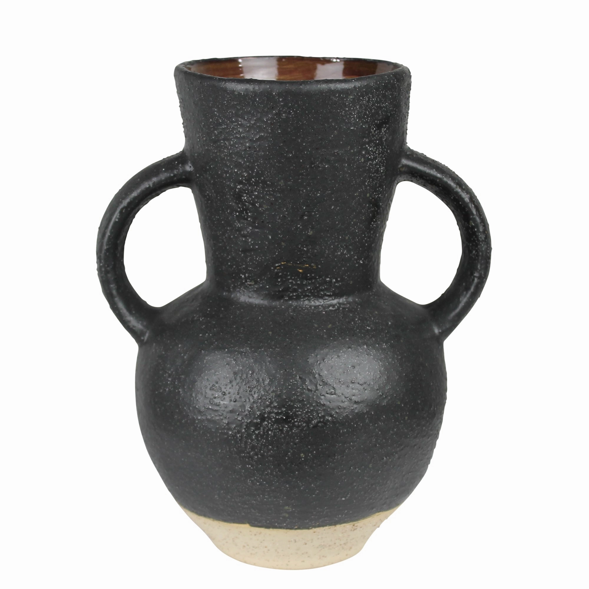 Umbria Vase with Big Handles, Ceramic, Black Vase,Ceramic Vase