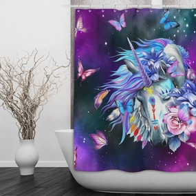 Unicorn Butterfly Galaxy Shower Curtains and Optional Bath Mats Lighting,Lamps Fixtures