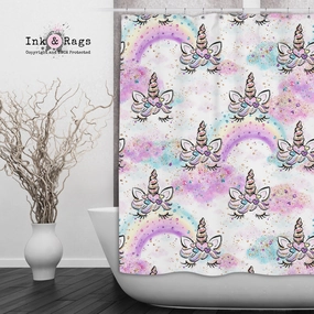 Unicorn Faces and Rainbows Shower Curtains and Optional Bath Mats Lighting,Lamps Fixtures